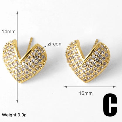 1 Pair Modern Style Simple Style Heart Shape Plating Inlay Copper Zircon Gold Plated Ear Studs