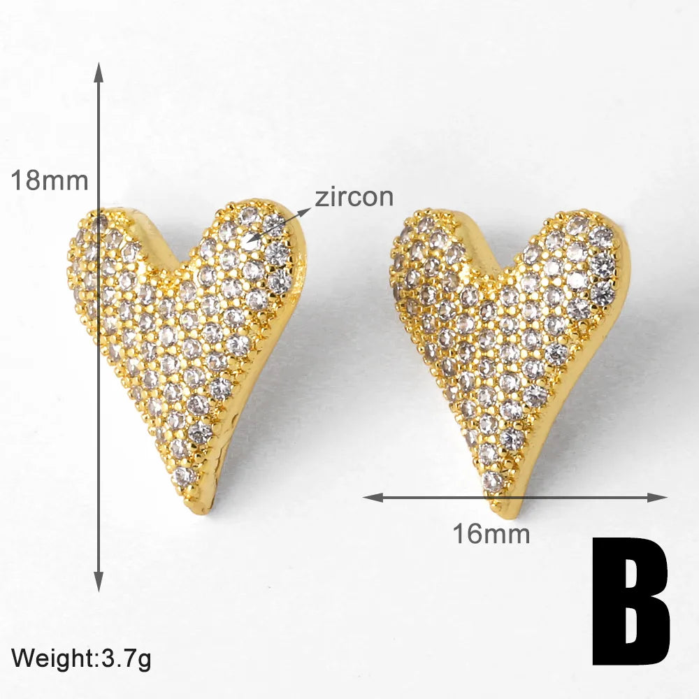 1 Pair Modern Style Simple Style Heart Shape Plating Inlay Copper Zircon Gold Plated Ear Studs