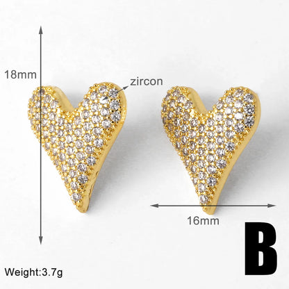 1 Pair Modern Style Simple Style Heart Shape Plating Inlay Copper Zircon Gold Plated Ear Studs