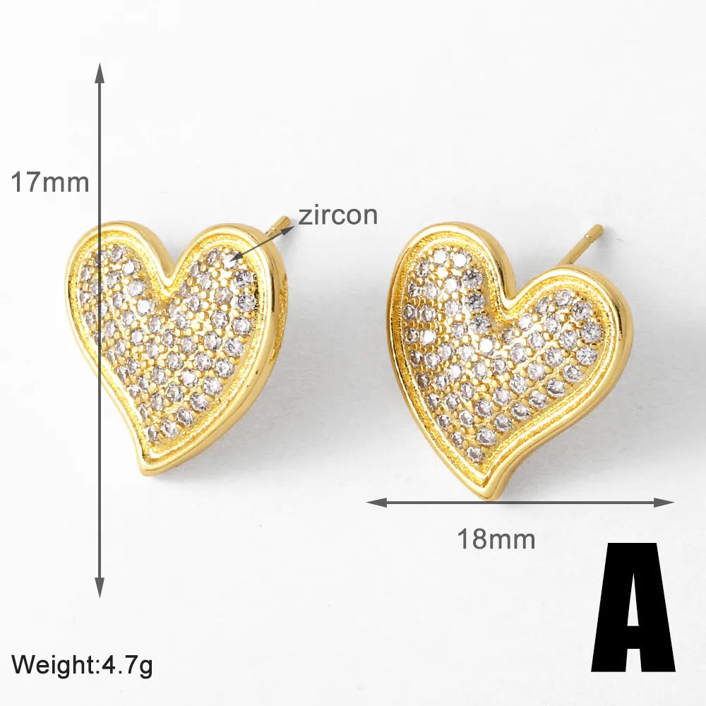 1 Pair Modern Style Simple Style Heart Shape Plating Inlay Copper Zircon Gold Plated Ear Studs