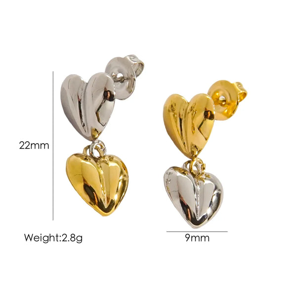 1 Pair Modern Style Simple Style Heart Shape Polishing 304 Stainless Steel 14K Gold Plated Drop Earrings