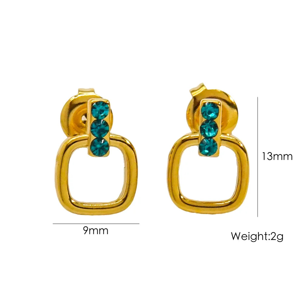 1 Pair Modern Style Simple Style IG Style Square Polishing Inlay 304 Stainless Steel Rhinestones 18K Gold Plated Drop Earrings