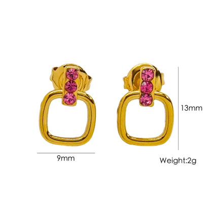 1 Pair Modern Style Simple Style IG Style Square Polishing Inlay 304 Stainless Steel Rhinestones 18K Gold Plated Drop Earrings