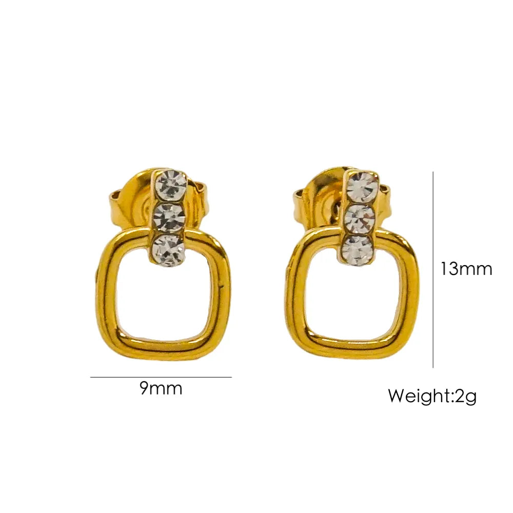 1 Pair Modern Style Simple Style IG Style Square Polishing Inlay 304 Stainless Steel Rhinestones 18K Gold Plated Drop Earrings