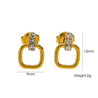 1 Pair Modern Style Simple Style IG Style Square Polishing Inlay 304 Stainless Steel Rhinestones 18K Gold Plated Drop Earrings