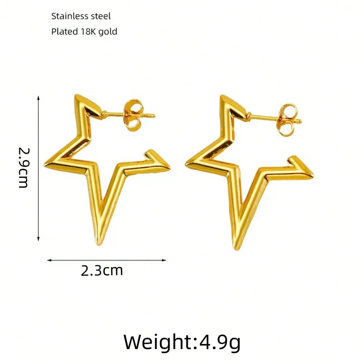 1 Pair Modern Style Simple Style Irregular Star Polishing Plating 304 Stainless Steel 18K Gold Plated Ear Studs