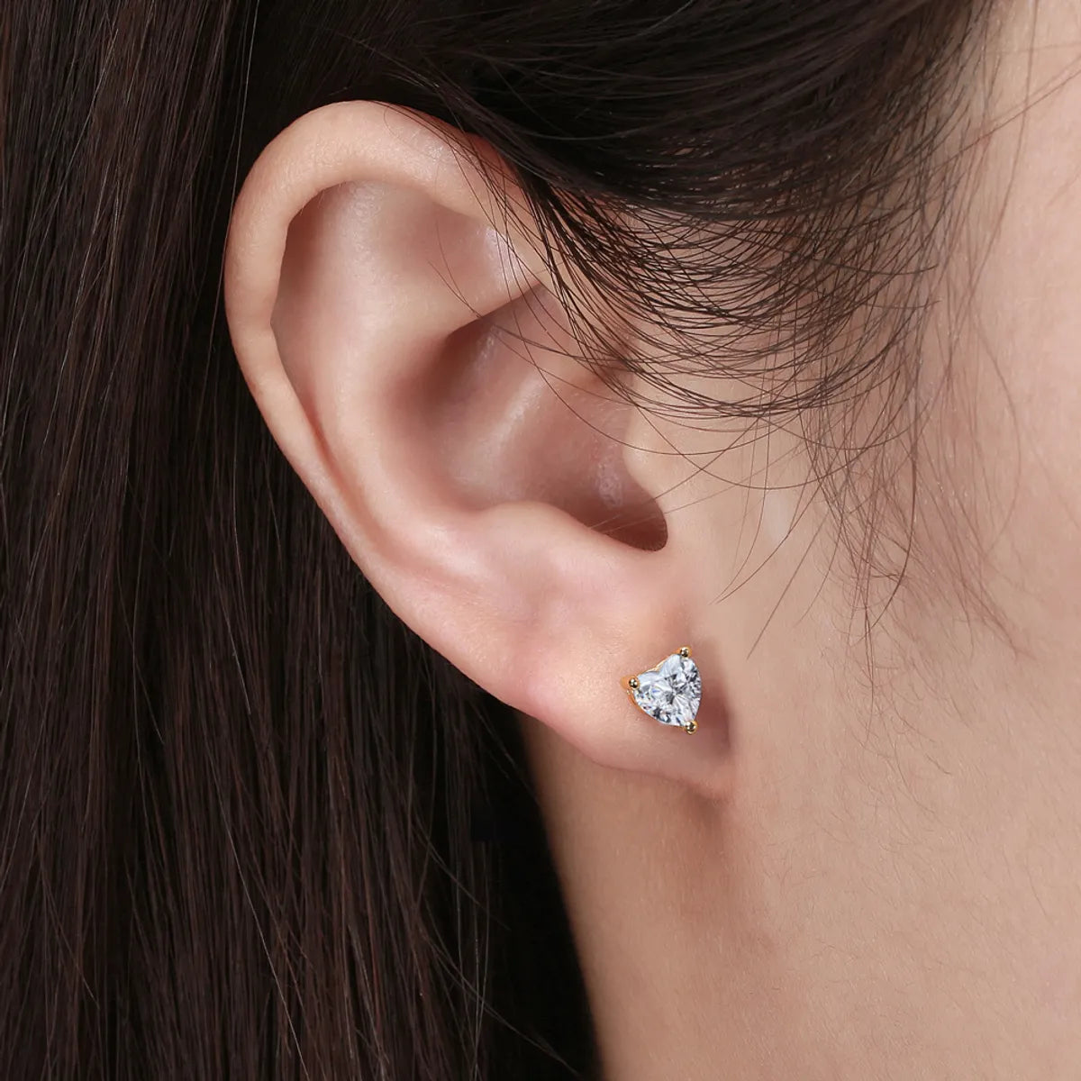 1 Pair Modern Style Simple Style Korean Style Heart Shape Polishing Plating Inlay Sterling Silver Zircon 14k Gold Plated Rose Gold Plated Silver Plated Ear Studs