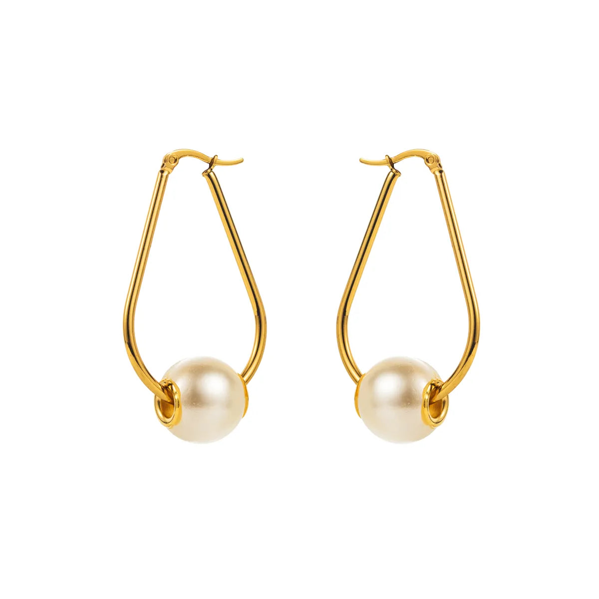 1 Pair Modern Style Simple Style Pearl Irregular Stainless Steel Hoop Earrings