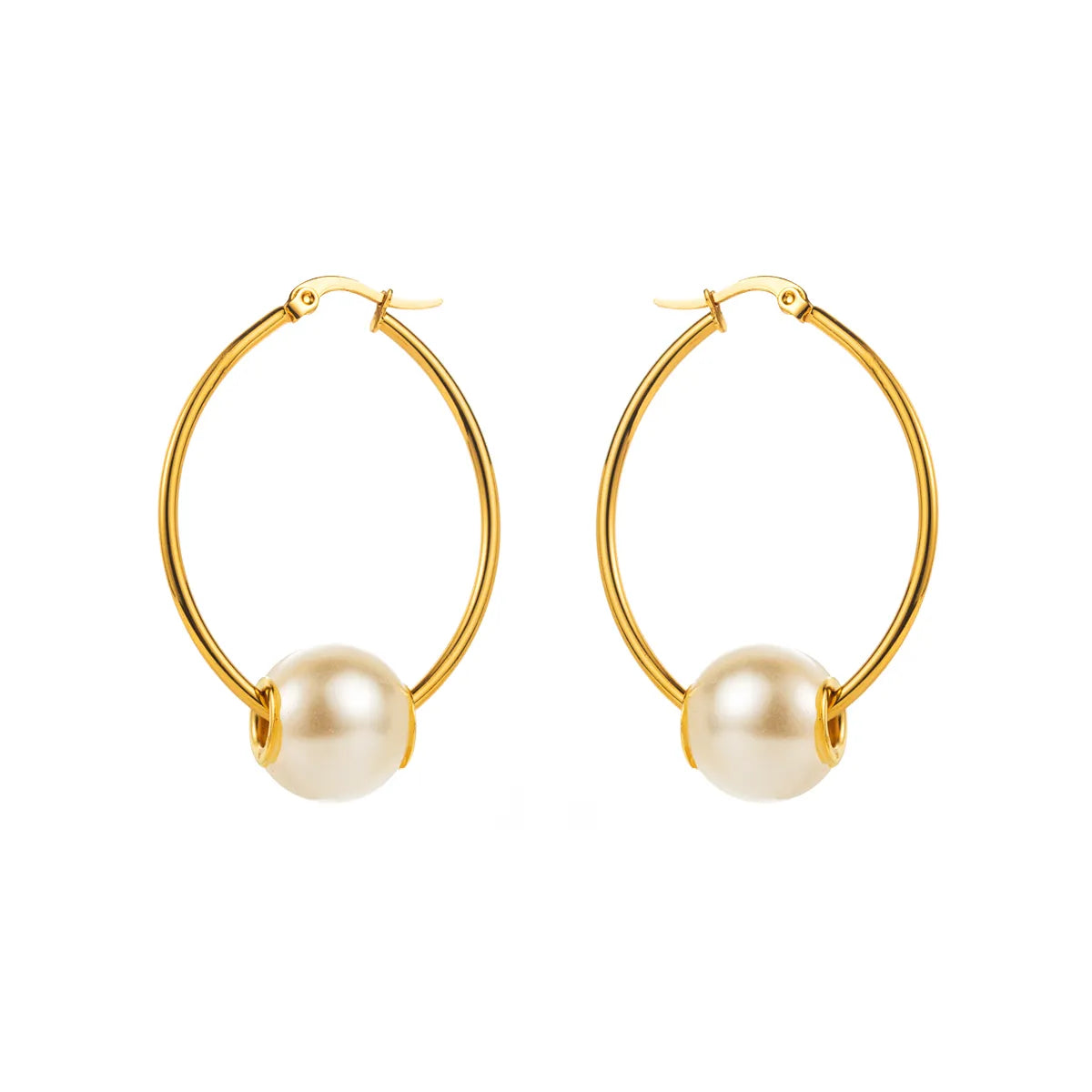 1 Pair Modern Style Simple Style Pearl Irregular Stainless Steel Hoop Earrings