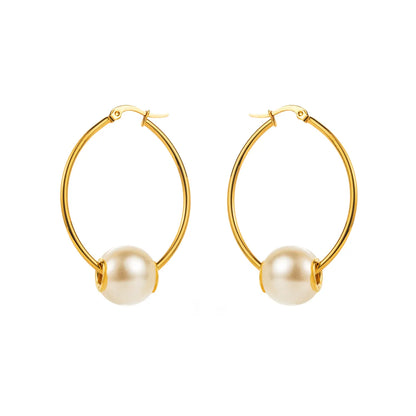 1 Pair Modern Style Simple Style Pearl Irregular Stainless Steel Hoop Earrings