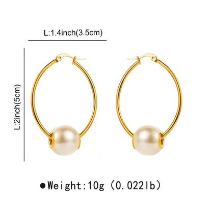 1 Pair Modern Style Simple Style Pearl Irregular Stainless Steel Hoop Earrings