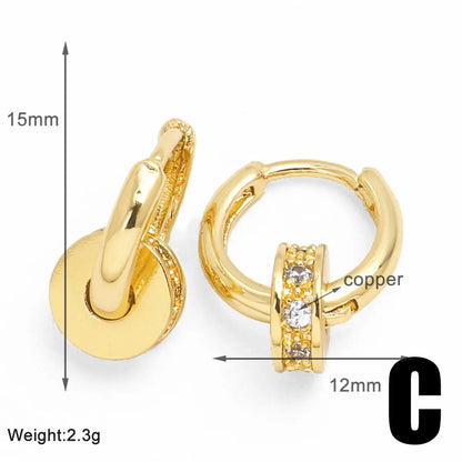 1 Pair Modern Style Simple Style Round Inlay Copper Zircon 18K Gold Plated Earrings