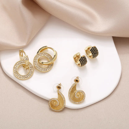 1 Pair Modern Style Simple Style Round Plating Inlay Copper Zircon 18K Gold Plated Ear Studs