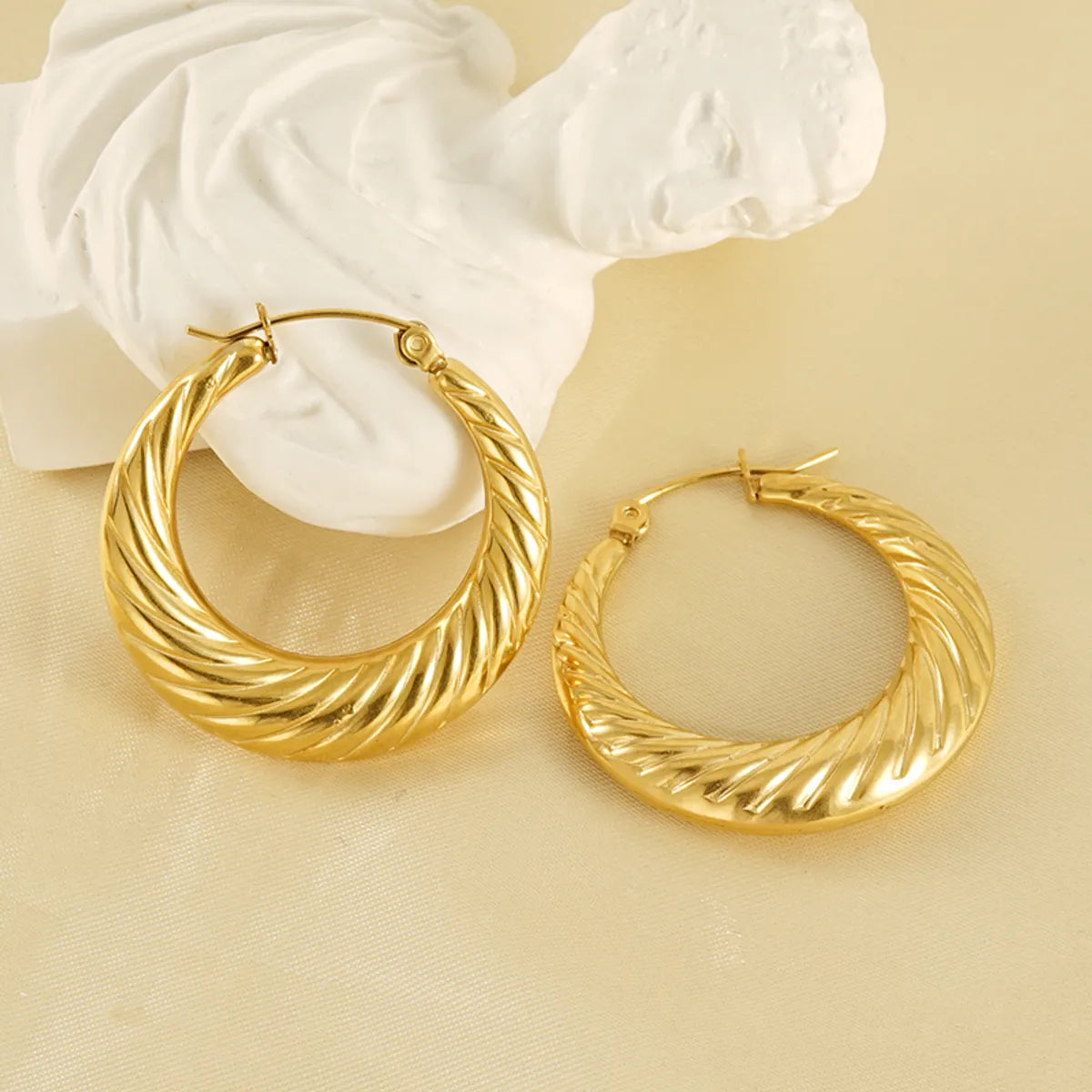 1 Pair Modern Style Simple Style Round Stainless Steel Plating 18k Gold Plated Hoop Earrings