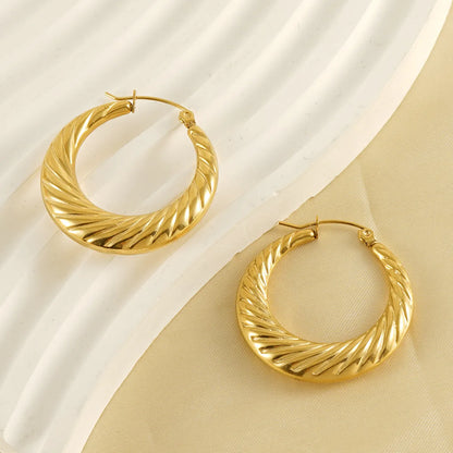 1 Pair Modern Style Simple Style Round Stainless Steel Plating 18k Gold Plated Hoop Earrings