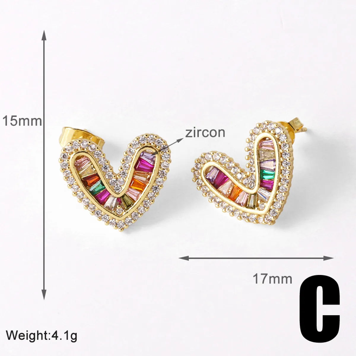 1 Pair Modern Style Simple Style Sector Heart Shape Inlay Copper Zircon 18K Gold Plated Ear Studs