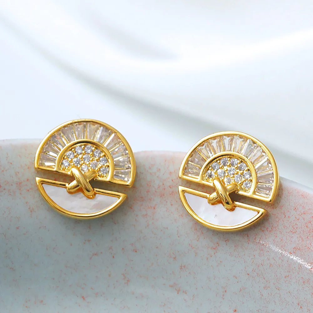 1 Pair Modern Style Simple Style Solid Color Enamel Inlay Copper Shell Zircon 18K Gold Plated Ear Studs