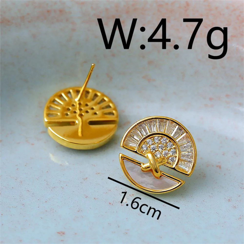 1 Pair Modern Style Simple Style Solid Color Enamel Inlay Copper Shell Zircon 18K Gold Plated Ear Studs