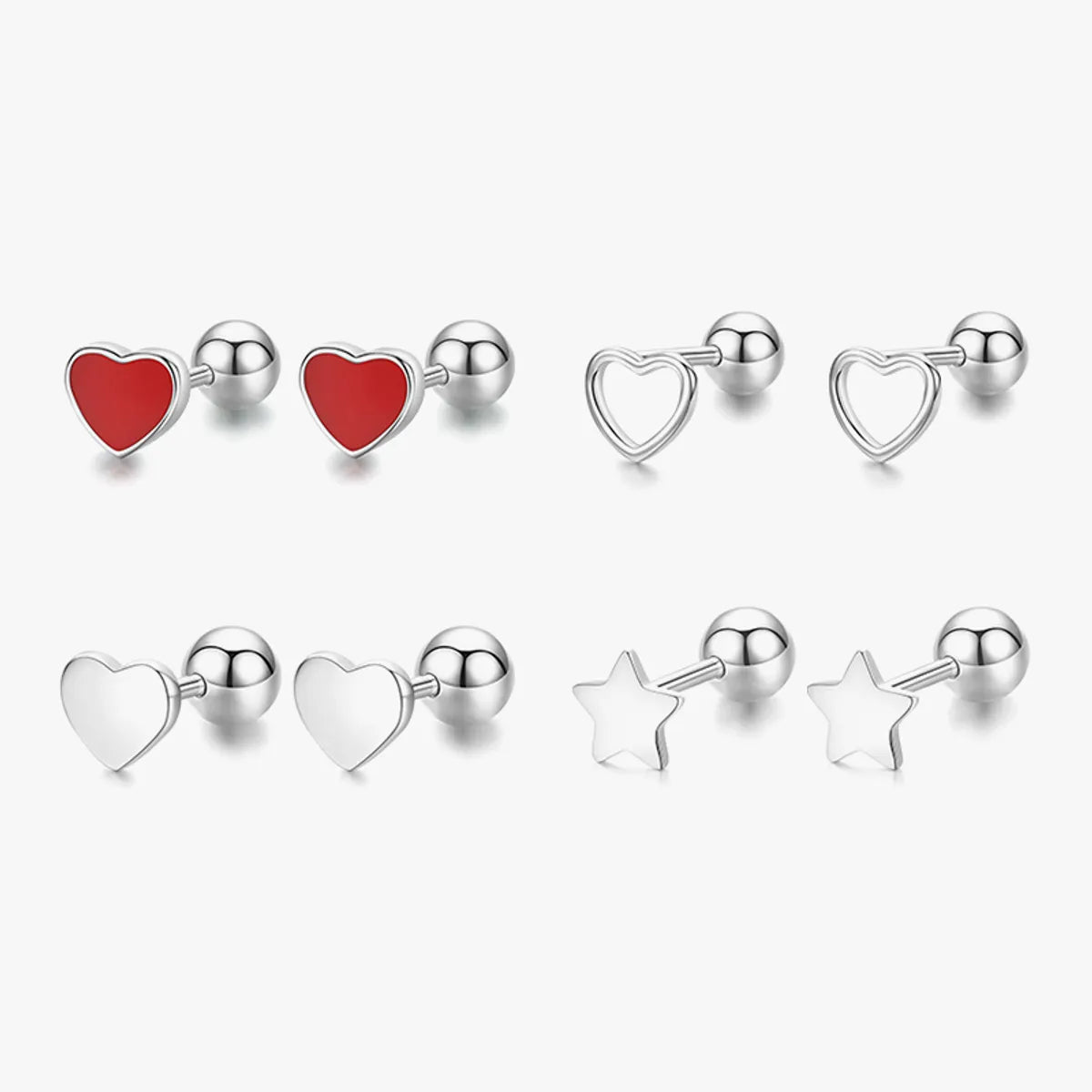 1 Pair Modern Style Simple Style Star Heart Shape Sterling Silver Epoxy Plating 14k Gold Plated Rhodium Plated Ear Studs