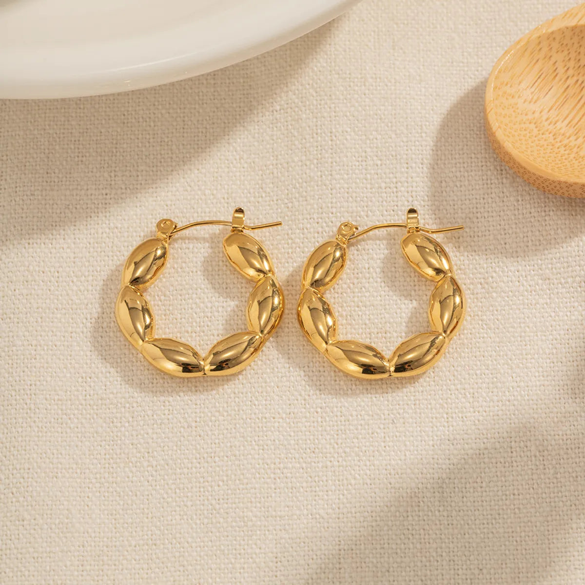 1 Pair Modern Style Solid Color Plating 304 Stainless Steel Hoop Earrings