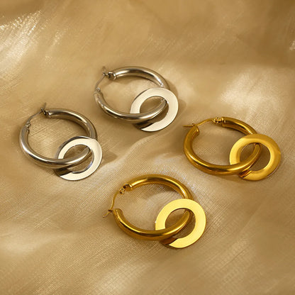 1 Pair Modern Style Solid Color Plating Stainless Steel 18k Gold Plated Hoop Earrings