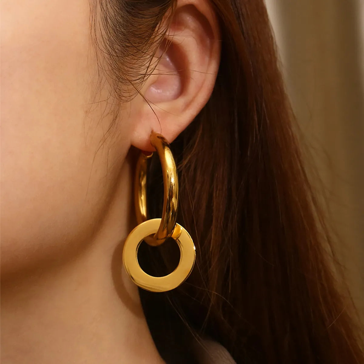 1 Pair Modern Style Solid Color Plating Stainless Steel 18k Gold Plated Hoop Earrings