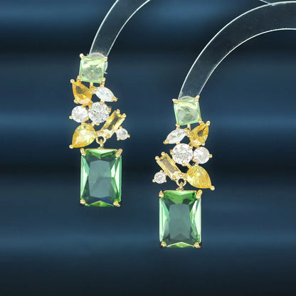 1 Pair Modern Style Square Flower Inlay Copper Zircon Drop Earrings