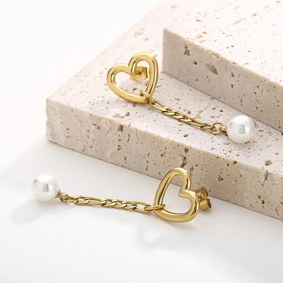 1 Pair Modern Style Streetwear Heart Shape Stainless Steel Pearl Plating Drop Earrings