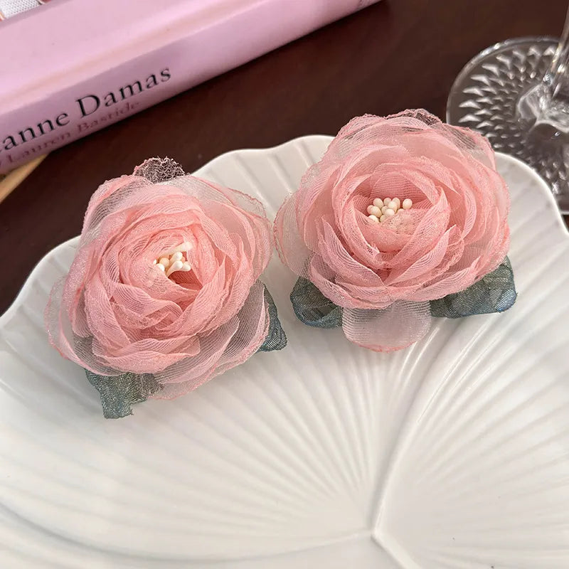 1 Pair Modern Style Sweet Artistic Flower Gauze Ear Studs