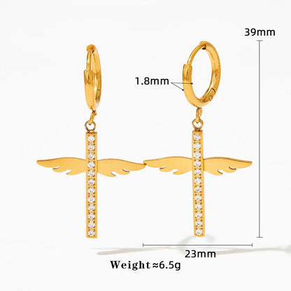 1 Pair Modern Style Sweet Cross Plating Inlay 304 Stainless Steel Zircon 16K Gold Plated White Gold Plated Gold Plated Drop Earrings