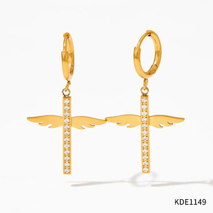 1 Pair Modern Style Sweet Cross Plating Inlay 304 Stainless Steel Zircon 16K Gold Plated White Gold Plated Gold Plated Drop Earrings