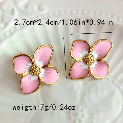 1 Pair Modern Style Sweet Korean Style Sector Heart Shape Grape Enamel Plating 304 Stainless Steel 14K Gold Plated Drop Earrings Ear Studs