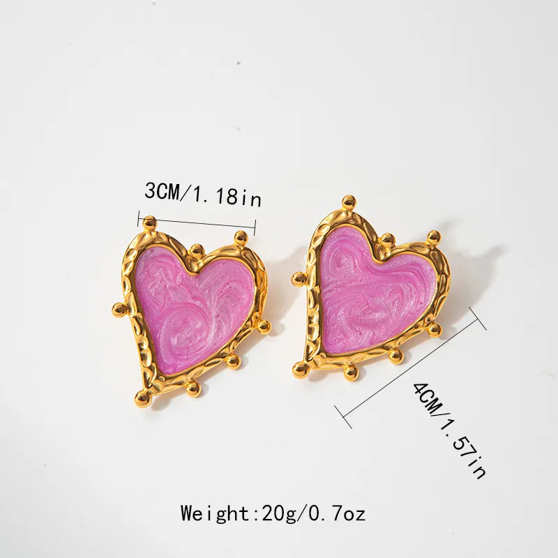 1 Pair Modern Style Sweet Korean Style Sector Heart Shape Grape Enamel Plating 304 Stainless Steel 14K Gold Plated Drop Earrings Ear Studs