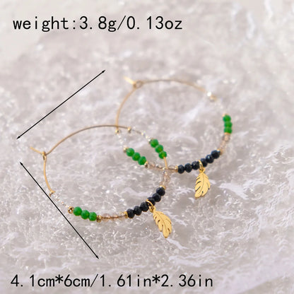 1 Pair Modern Style Sweet Leaves Plant 304 Stainless Steel Beaded 14K Gold Plated Hoop Earrings