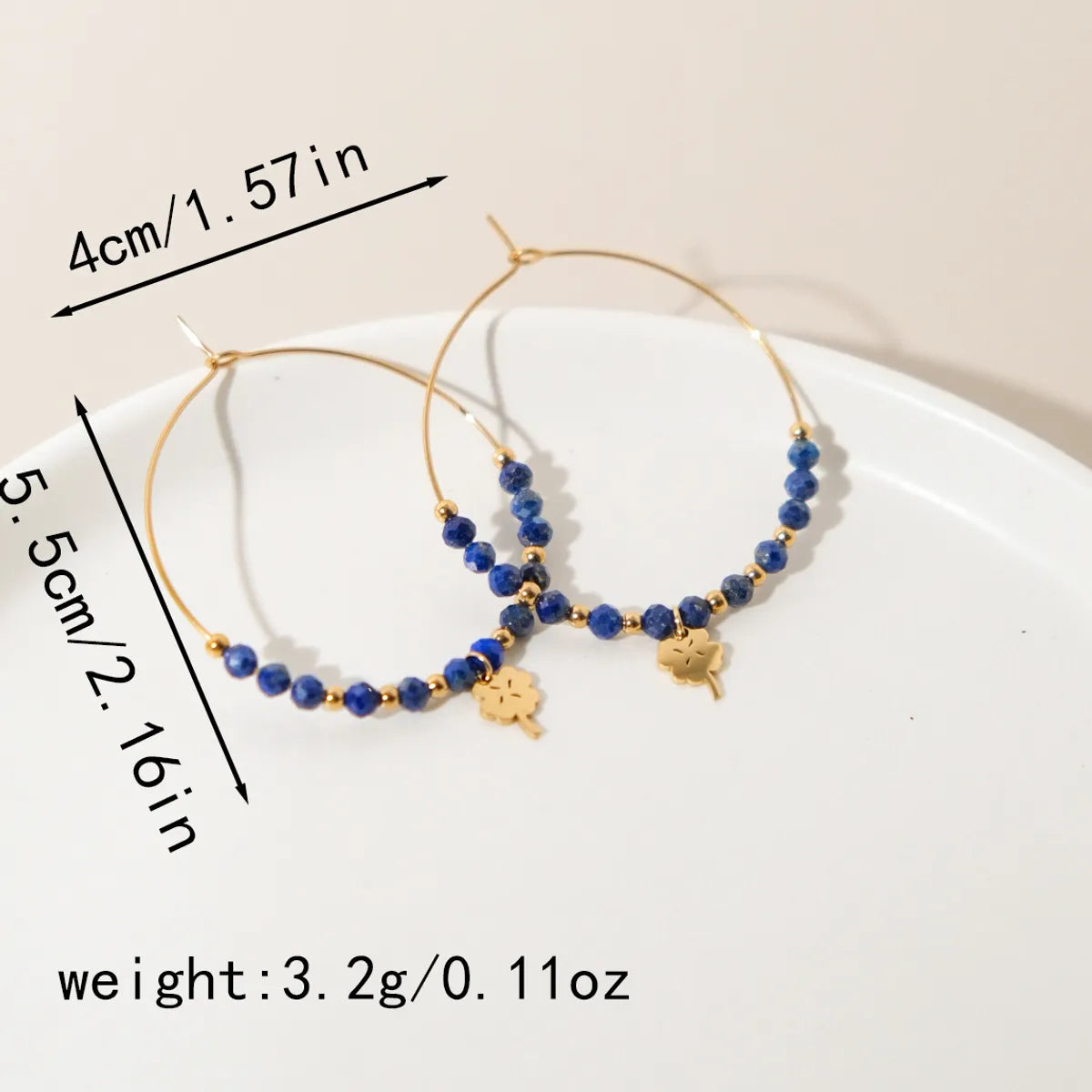 1 Pair Modern Style Sweet Leaves Plant 304 Stainless Steel Beaded 14K Gold Plated Hoop Earrings