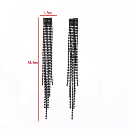 1 Pair Modern Style Tassel Inlay Alloy Artificial Rhinestones Drop Earrings