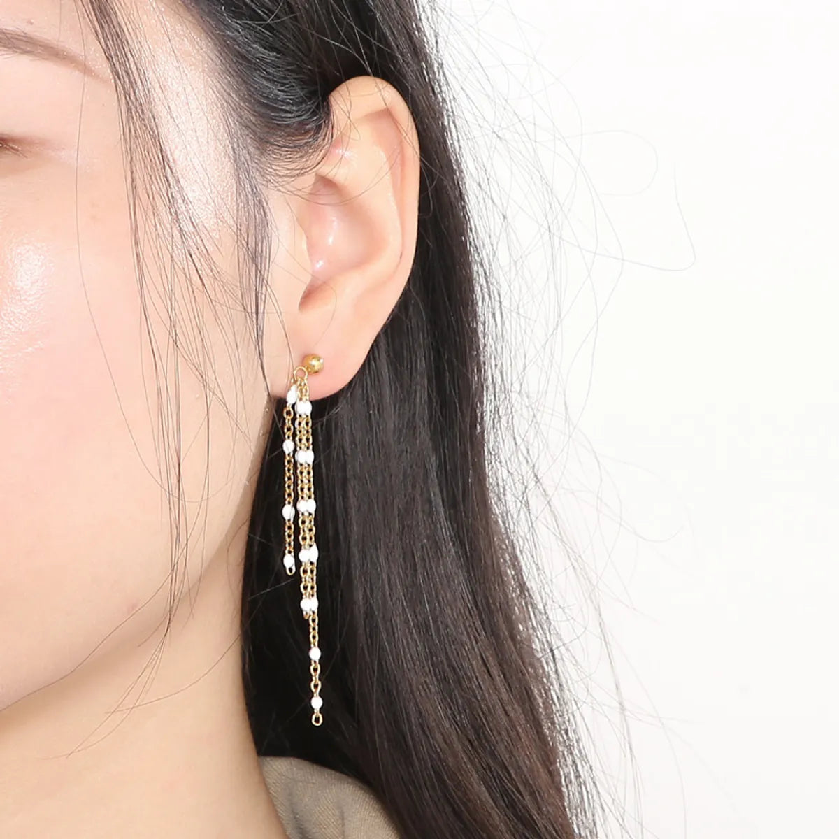 1 Pair Modern Style Tassel Plating Chain Stainless Steel Drop Earrings