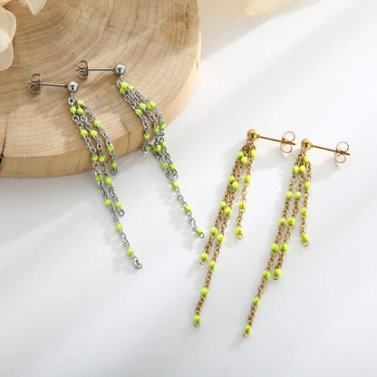 1 Pair Modern Style Tassel Plating Chain Stainless Steel Drop Earrings