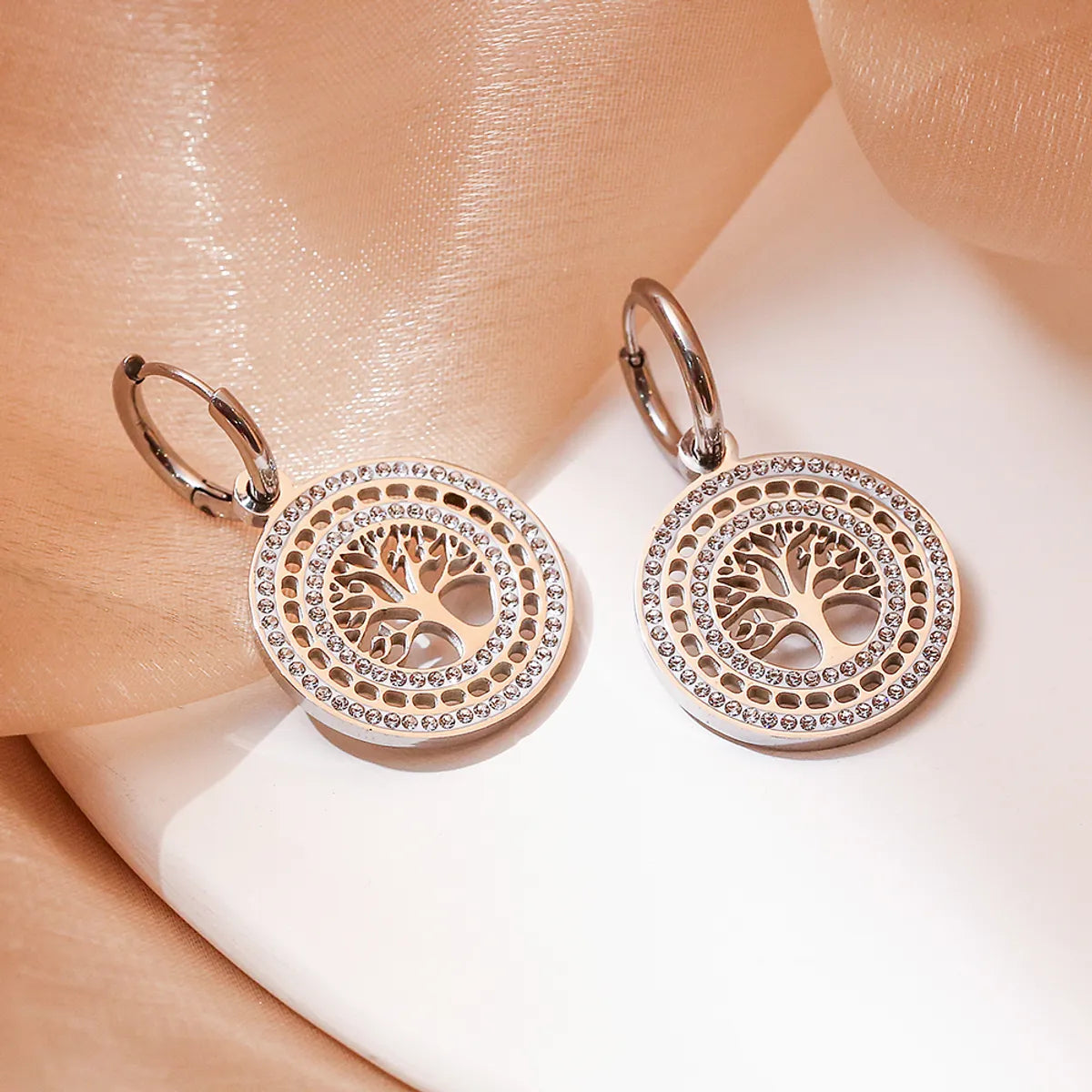 1 Pair Modern Style Tree Plating Inlay 304 Stainless Steel Zircon 18K Gold Plated Drop Earrings