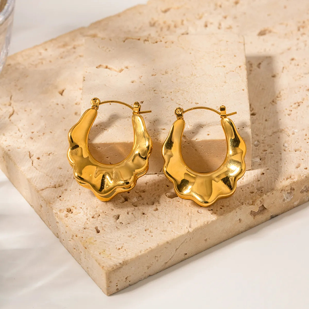 1 Pair Modern Style U Shape Irregular Stainless Steel Plating 18k Gold Plated Hoop Earrings