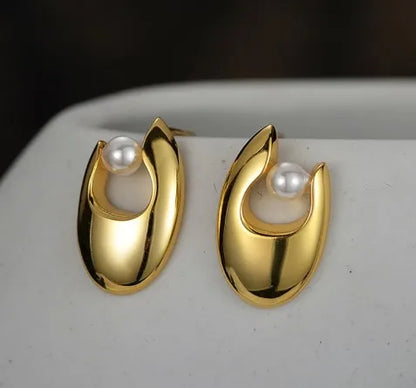 1 Pair Modern Style U Shape Pearl Sterling Silver Ear Studs