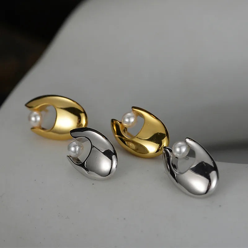 1 Pair Modern Style U Shape Pearl Sterling Silver Ear Studs