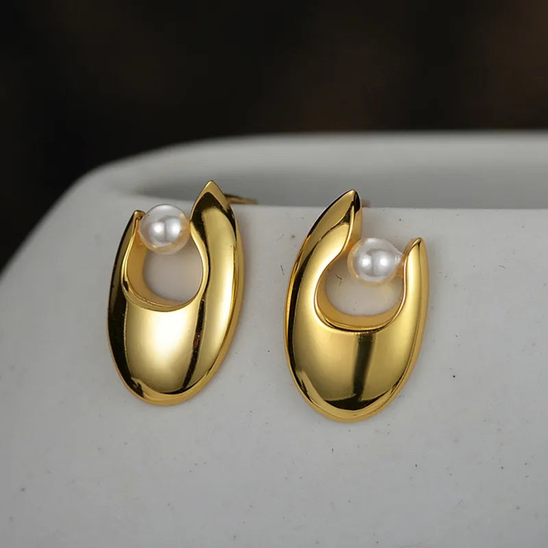 1 Pair Modern Style U Shape Pearl Sterling Silver Ear Studs