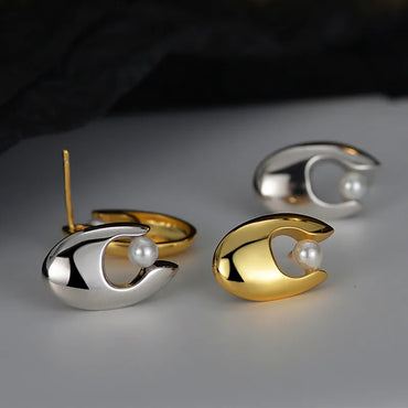 1 Pair Modern Style U Shape Pearl Sterling Silver Ear Studs