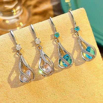 1 Pair Modern Style Water Droplets Inlay Alloy Zircon Silver Plated Dangling Earrings