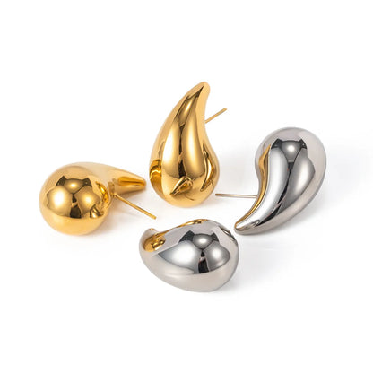 1 Pair Modern Style Water Droplets Solid Color Plating Stainless Steel 18k Gold Plated Ear Studs