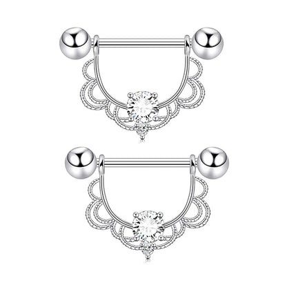 1 Pair Nipple Rings & Studs Hip-Hop Shiny Heart Shape Flower Butterfly 316 Stainless Steel  Copper Inlay Zircon Nipple Rings & Studs