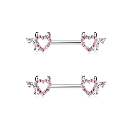 1 Pair Nipple Rings & Studs Hip-Hop Shiny Heart Shape Flower Butterfly 316 Stainless Steel  Copper Inlay Zircon Nipple Rings & Studs