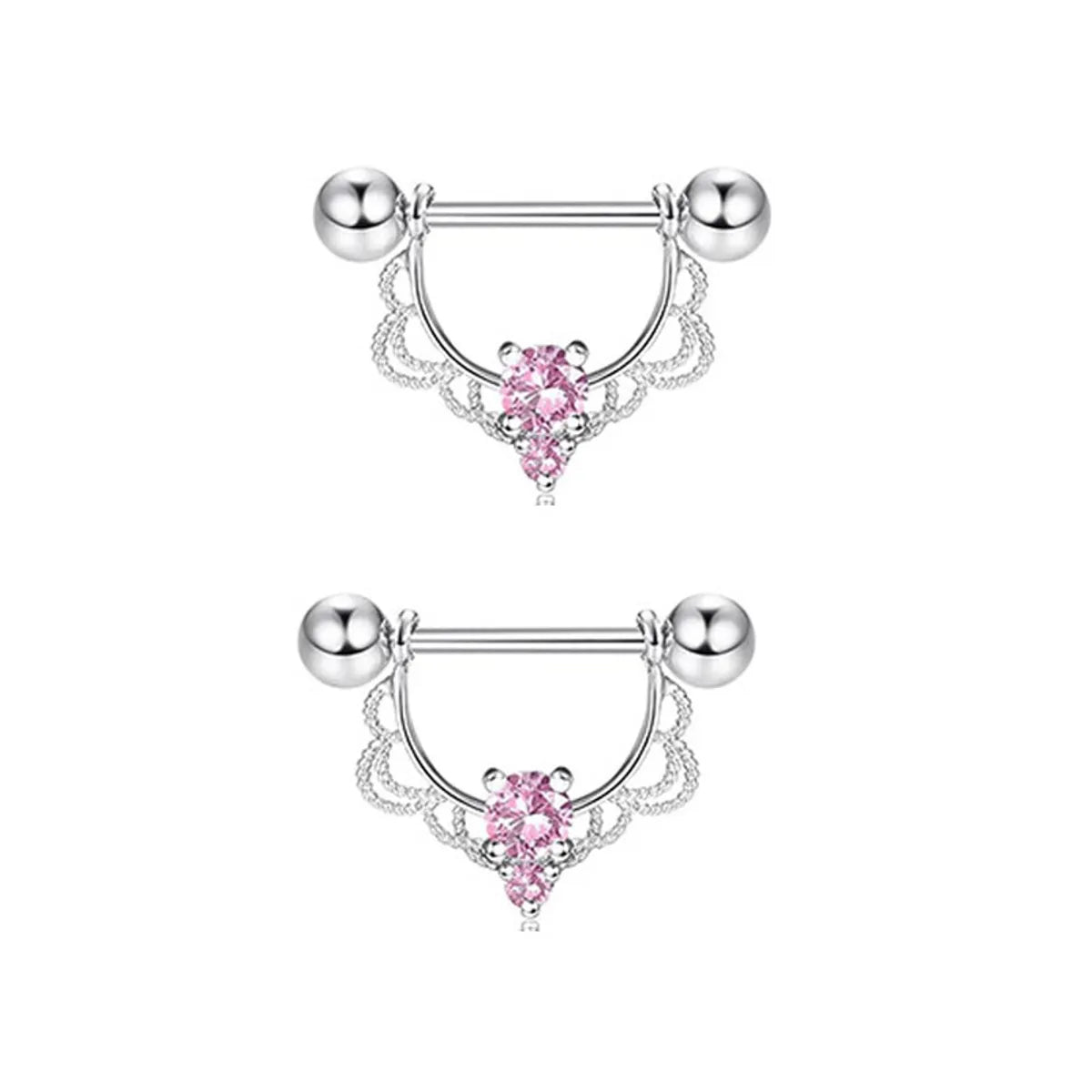 1 Pair Nipple Rings & Studs Hip-Hop Shiny Heart Shape Flower Butterfly 316 Stainless Steel  Copper Inlay Zircon Nipple Rings & Studs