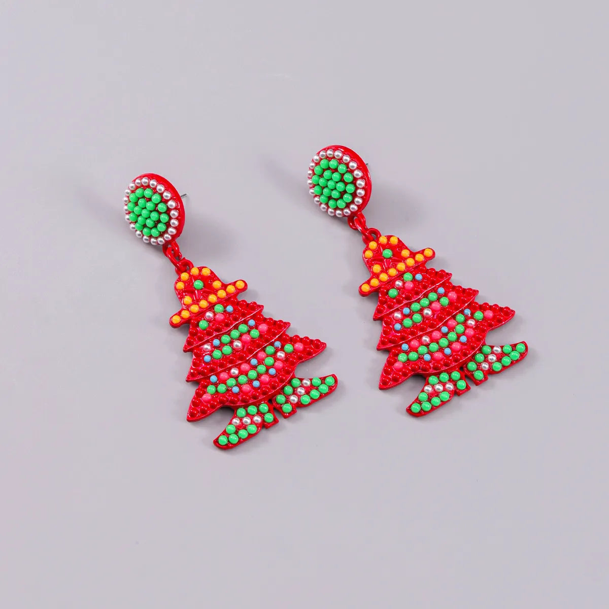 1 Pair Nordic Style Cute Christmas Tree Inlay Alloy Beads Silver Plated Drop Earrings